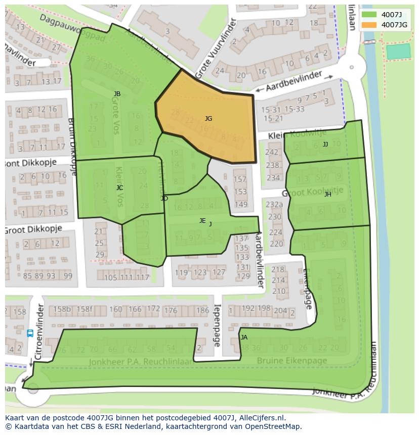 Afbeelding van het postcodegebied 4007 JG op de kaart.