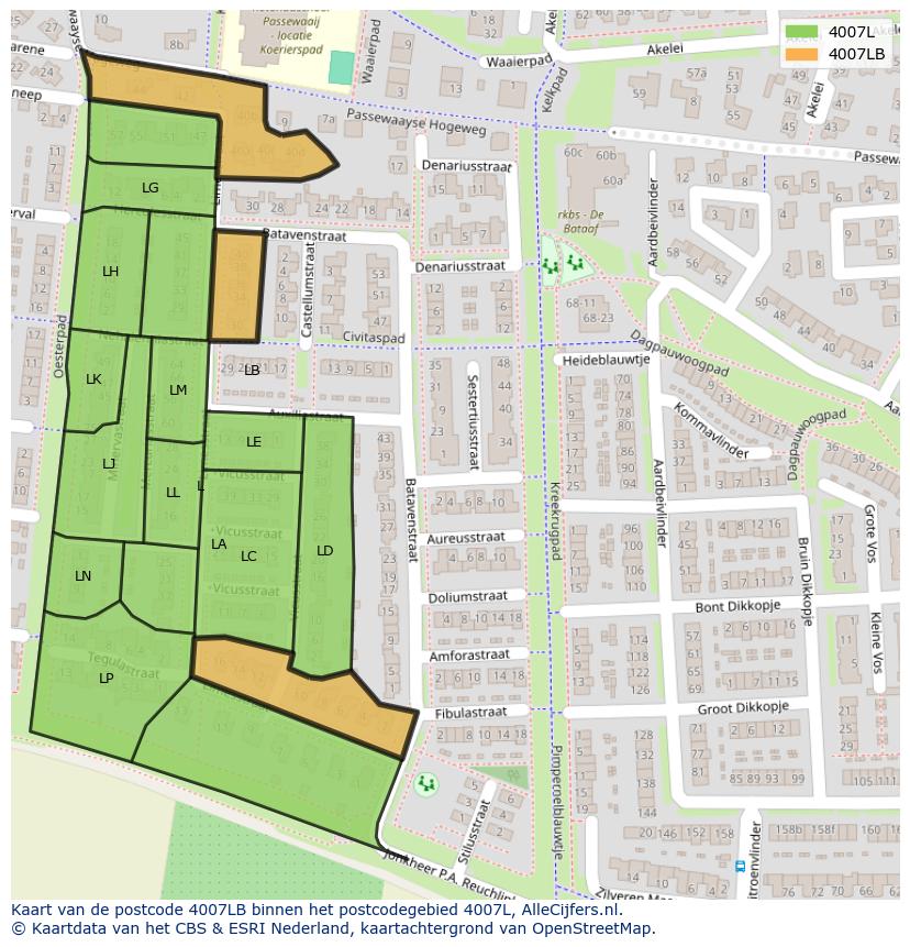 Afbeelding van het postcodegebied 4007 LB op de kaart.