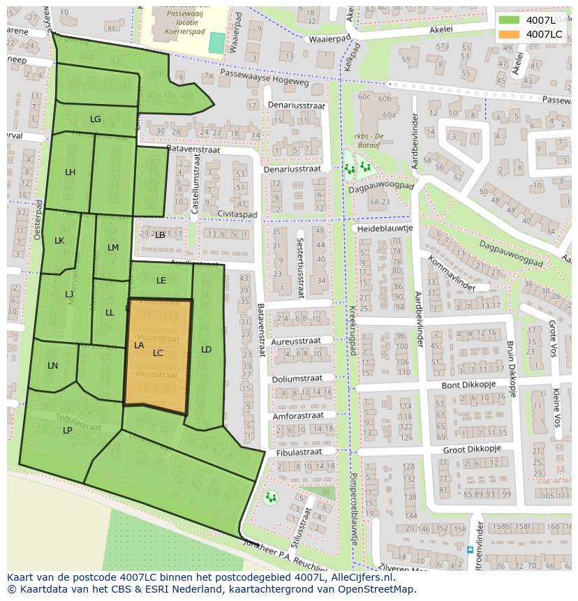 Afbeelding van het postcodegebied 4007 LC op de kaart.