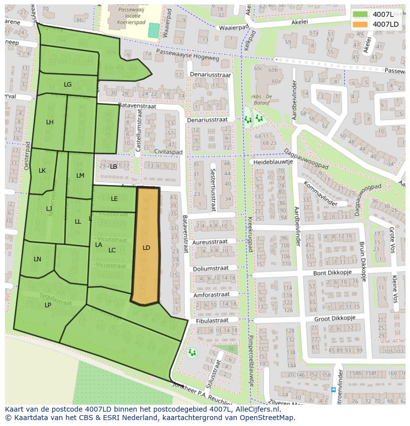 Afbeelding van het postcodegebied 4007 LD op de kaart.