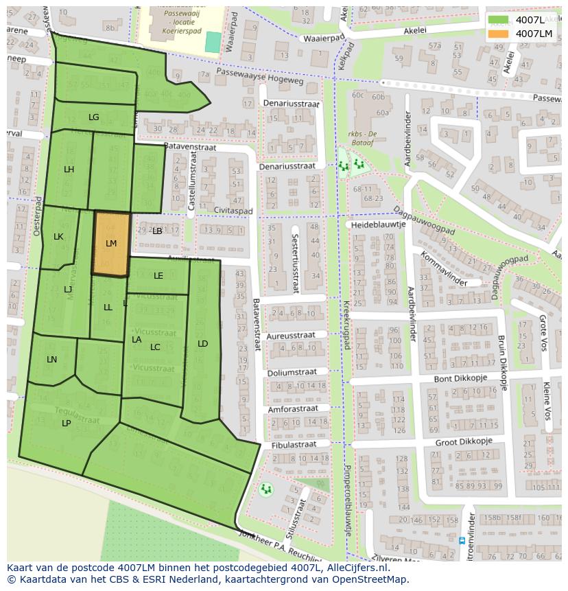 Afbeelding van het postcodegebied 4007 LM op de kaart.