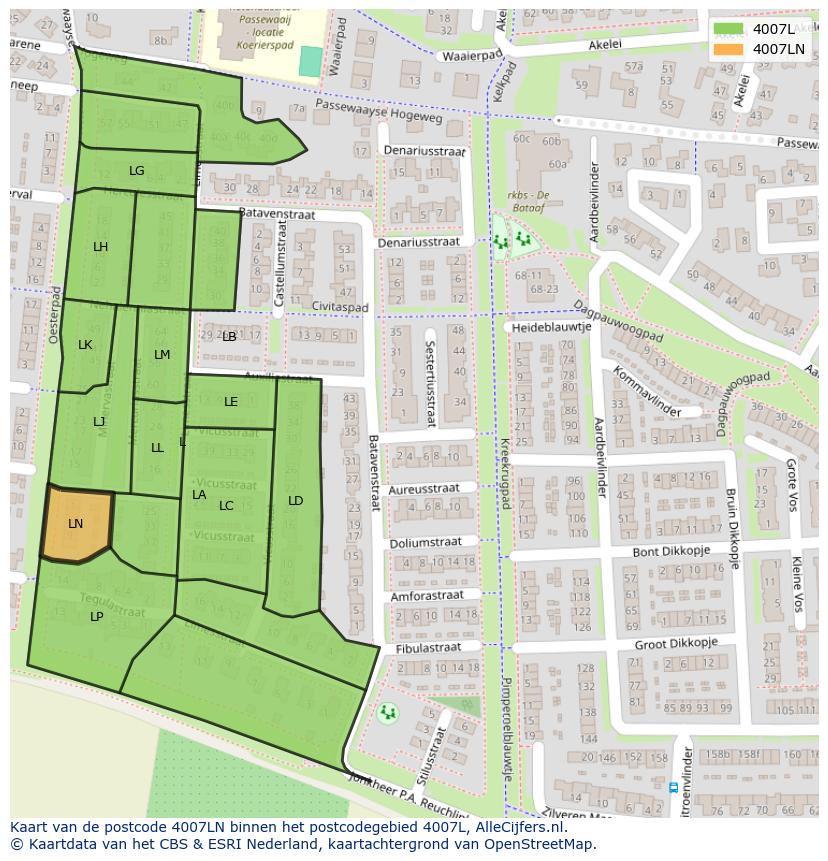 Afbeelding van het postcodegebied 4007 LN op de kaart.