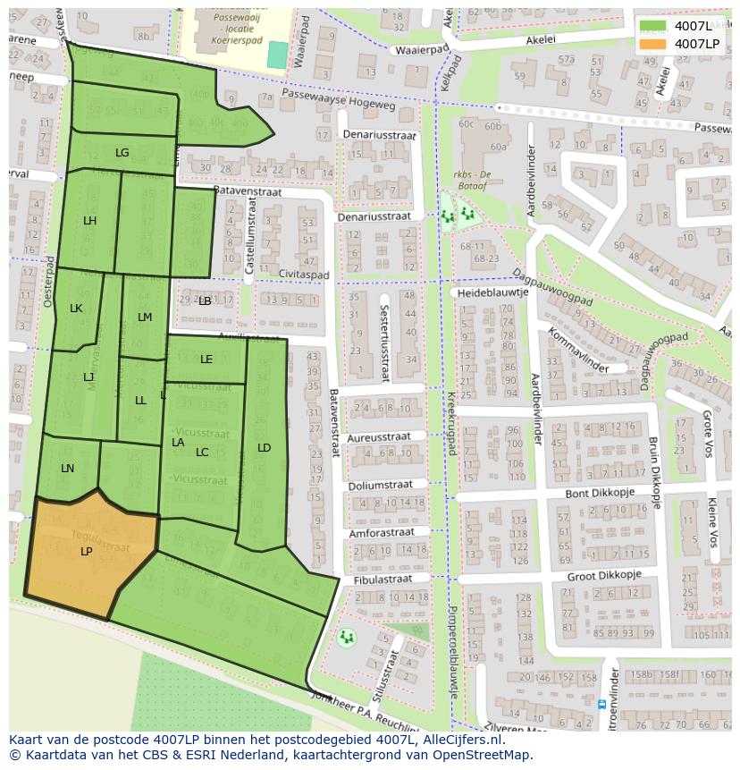 Afbeelding van het postcodegebied 4007 LP op de kaart.