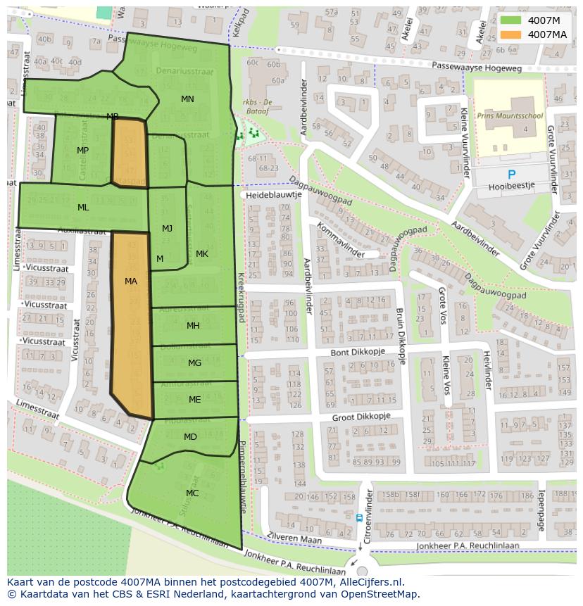 Afbeelding van het postcodegebied 4007 MA op de kaart.