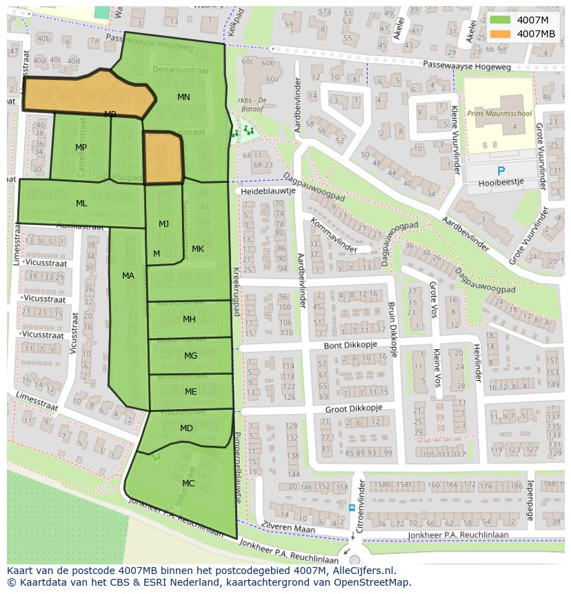 Afbeelding van het postcodegebied 4007 MB op de kaart.