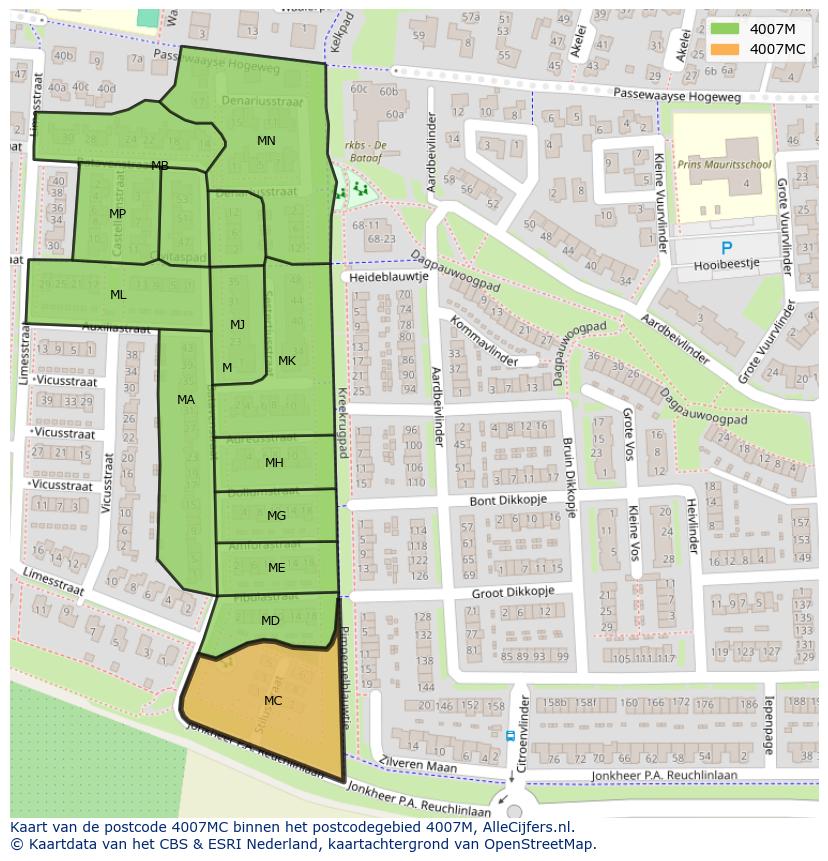 Afbeelding van het postcodegebied 4007 MC op de kaart.