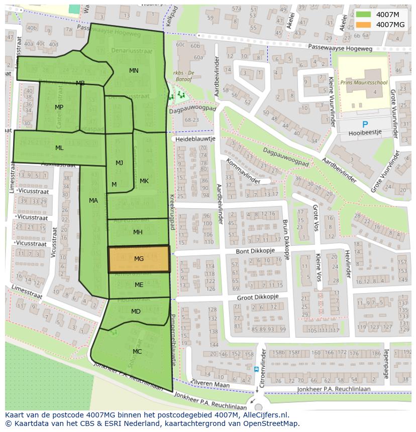 Afbeelding van het postcodegebied 4007 MG op de kaart.
