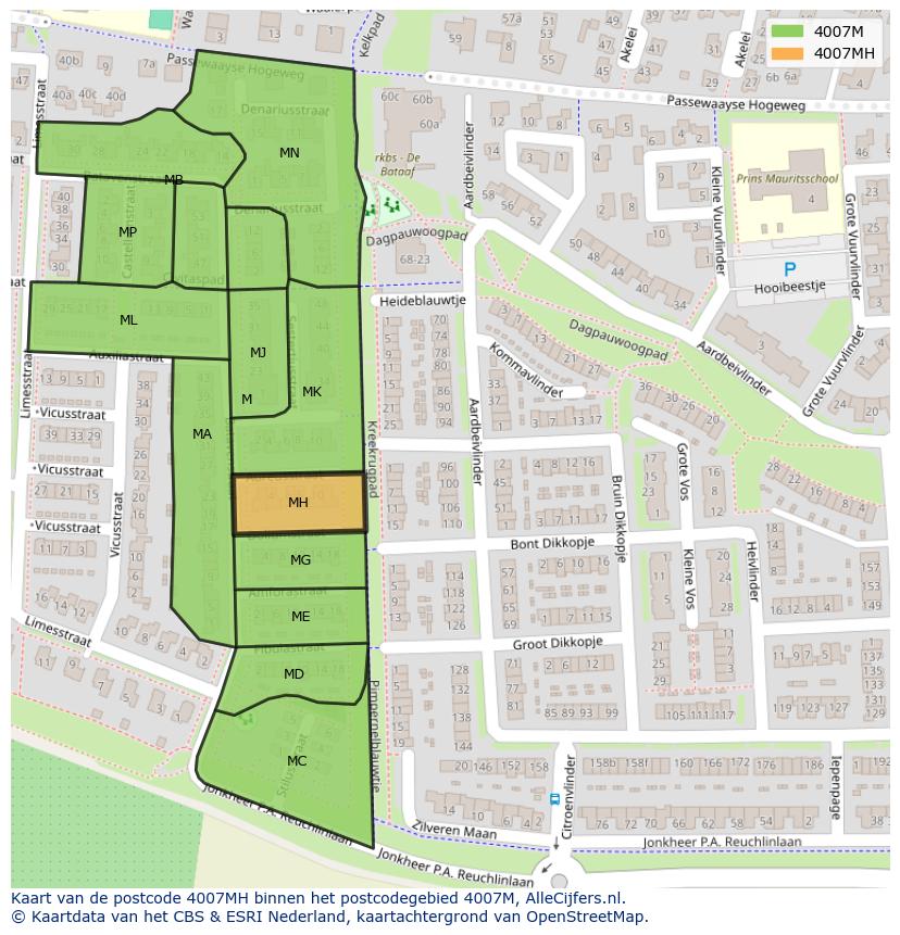 Afbeelding van het postcodegebied 4007 MH op de kaart.