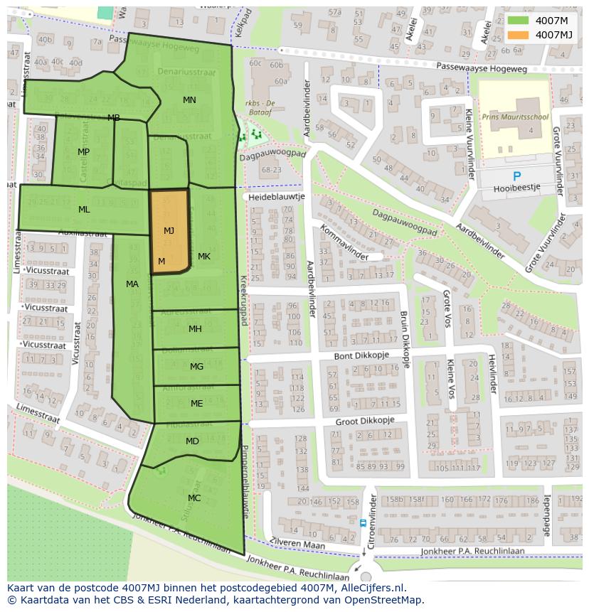 Afbeelding van het postcodegebied 4007 MJ op de kaart.