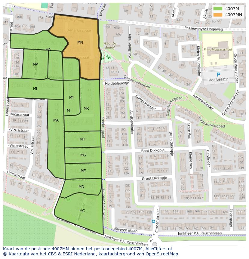 Afbeelding van het postcodegebied 4007 MN op de kaart.