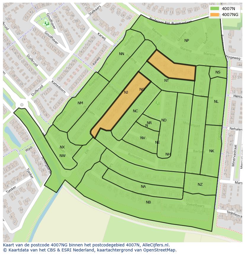 Afbeelding van het postcodegebied 4007 NG op de kaart.
