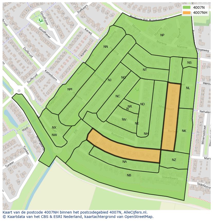 Afbeelding van het postcodegebied 4007 NH op de kaart.