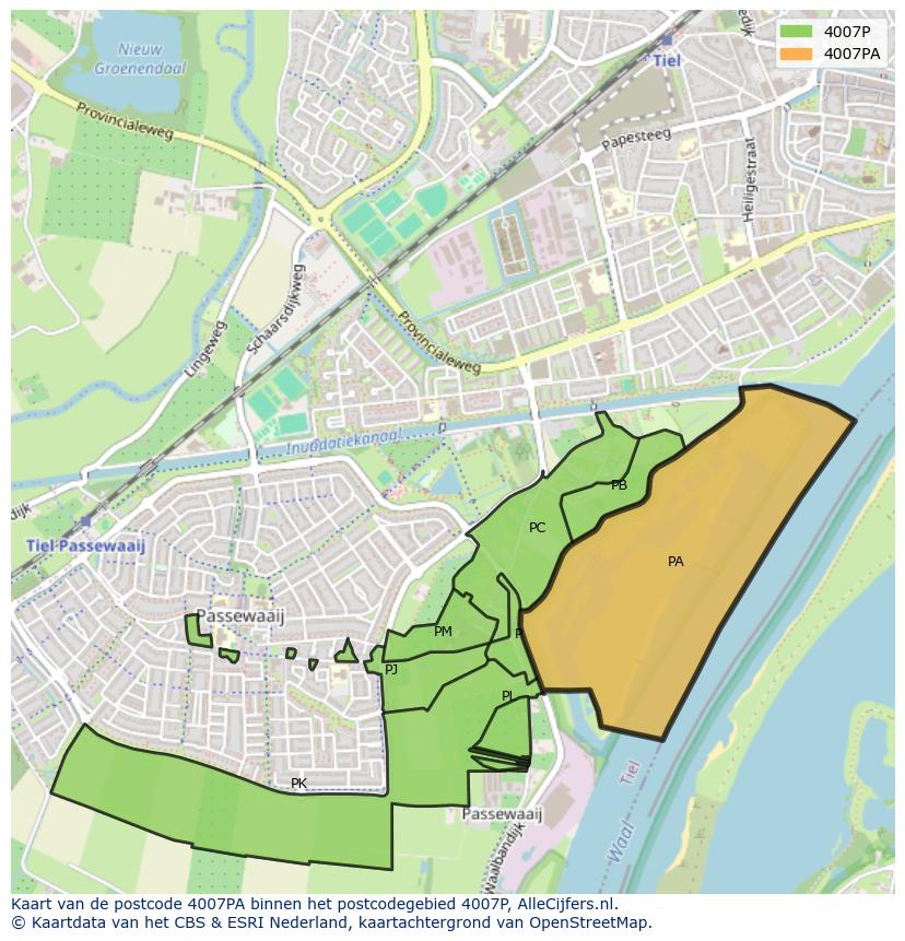 Afbeelding van het postcodegebied 4007 PA op de kaart.