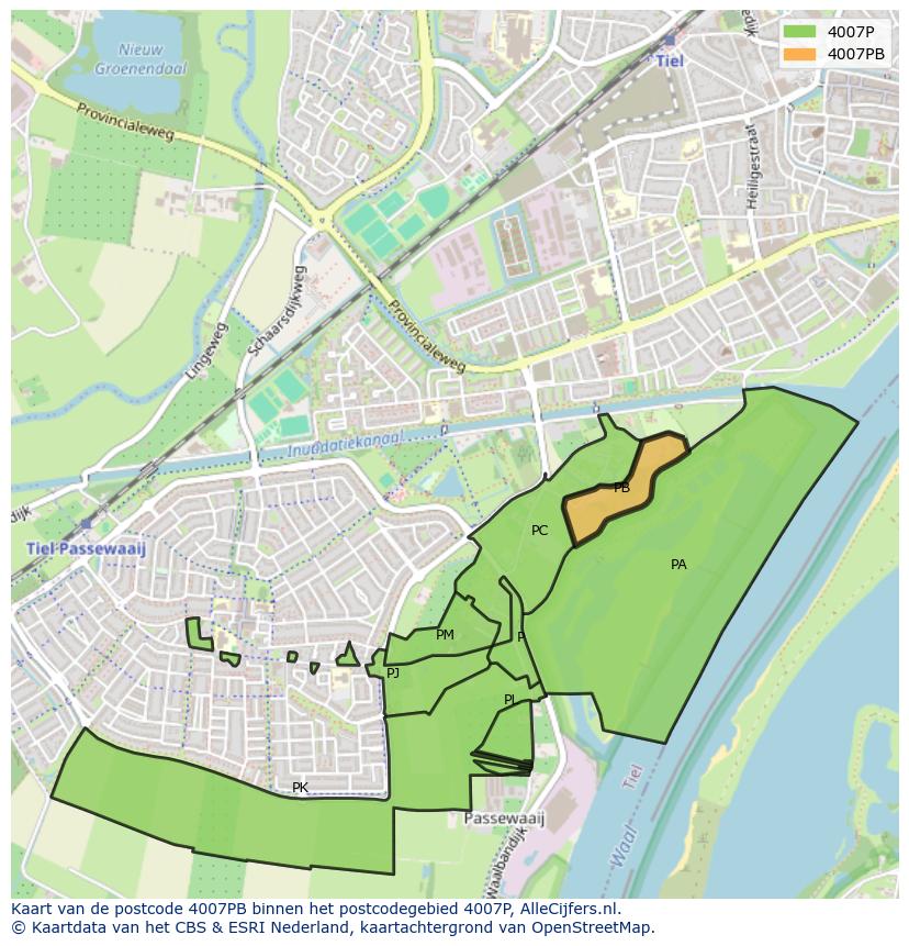 Afbeelding van het postcodegebied 4007 PB op de kaart.