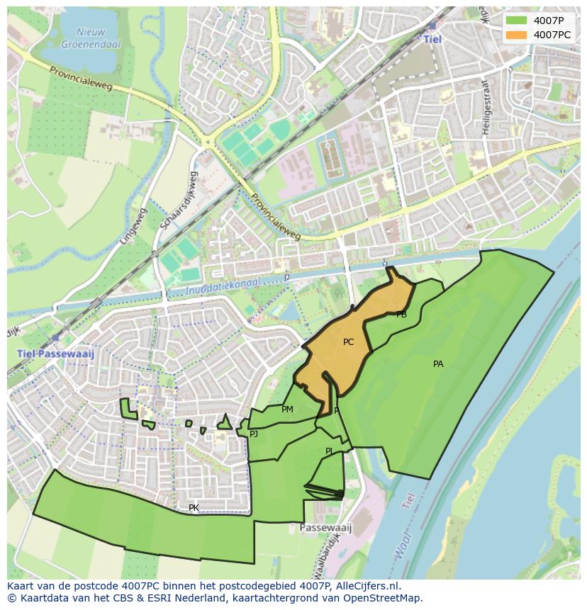 Afbeelding van het postcodegebied 4007 PC op de kaart.