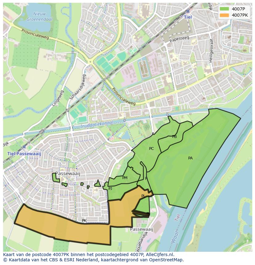 Afbeelding van het postcodegebied 4007 PK op de kaart.