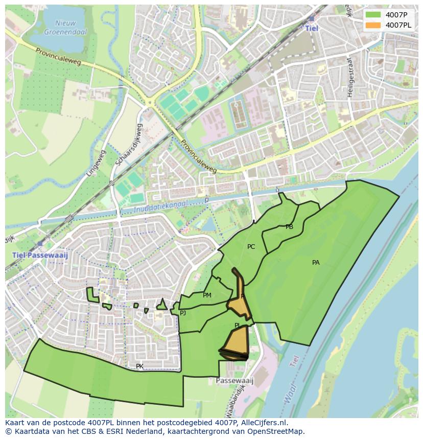 Afbeelding van het postcodegebied 4007 PL op de kaart.