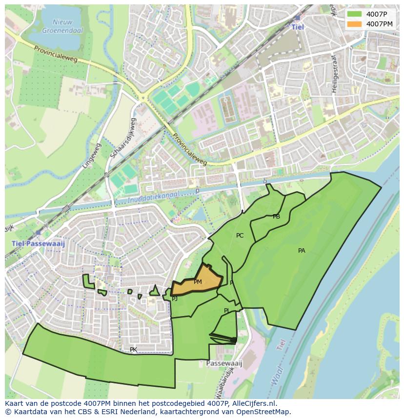 Afbeelding van het postcodegebied 4007 PM op de kaart.