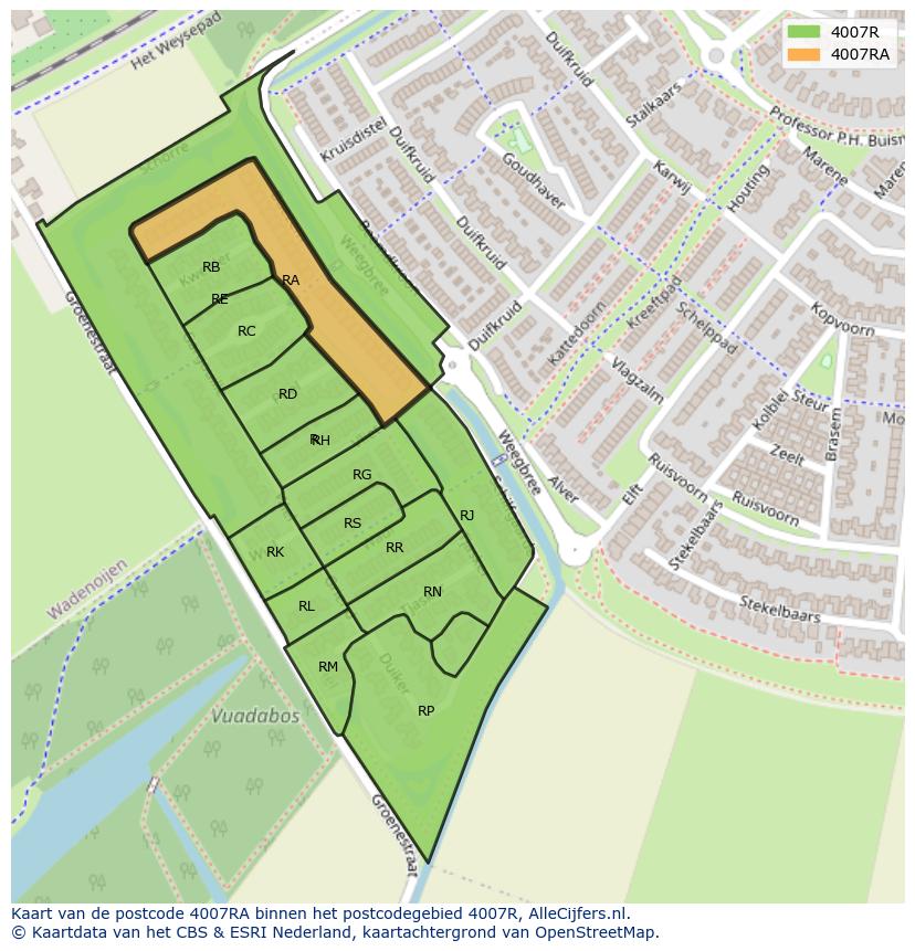Afbeelding van het postcodegebied 4007 RA op de kaart.