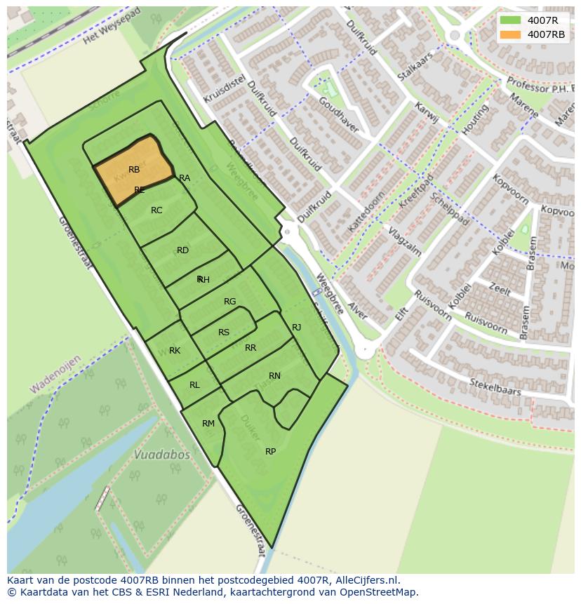 Afbeelding van het postcodegebied 4007 RB op de kaart.
