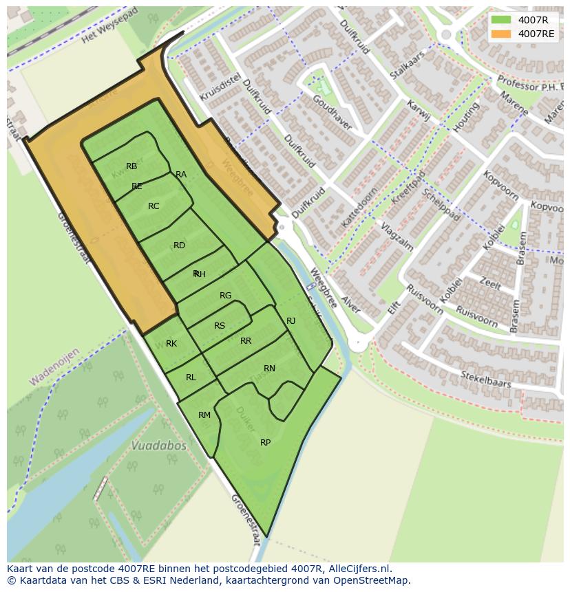 Afbeelding van het postcodegebied 4007 RE op de kaart.