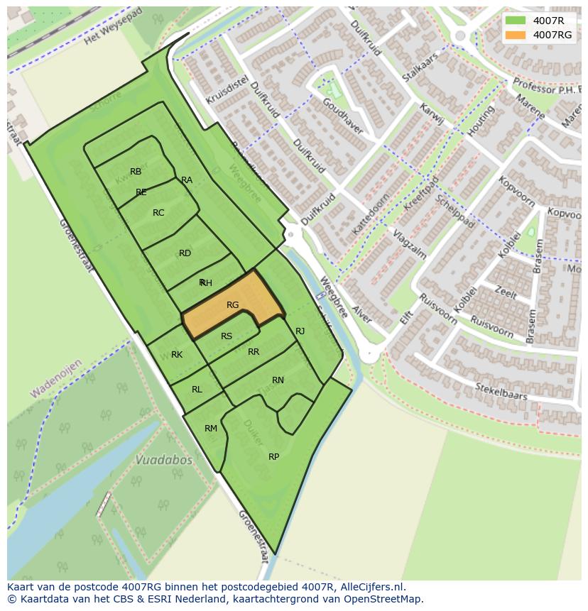 Afbeelding van het postcodegebied 4007 RG op de kaart.