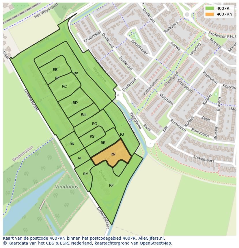 Afbeelding van het postcodegebied 4007 RN op de kaart.