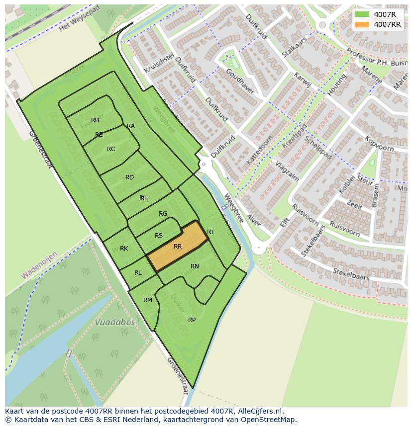 Afbeelding van het postcodegebied 4007 RR op de kaart.