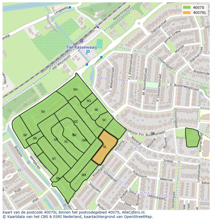 Afbeelding van het postcodegebied 4007 SL op de kaart.