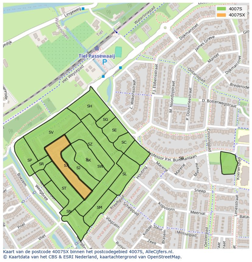 Afbeelding van het postcodegebied 4007 SX op de kaart.
