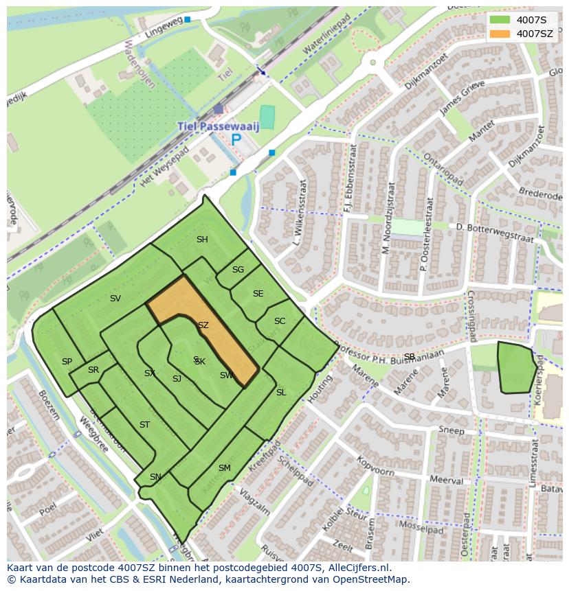 Afbeelding van het postcodegebied 4007 SZ op de kaart.