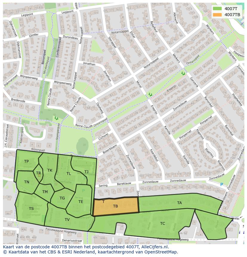 Afbeelding van het postcodegebied 4007 TB op de kaart.