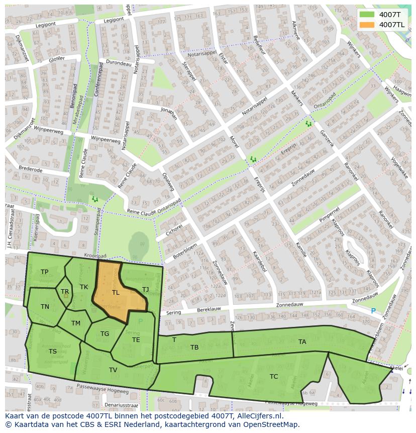 Afbeelding van het postcodegebied 4007 TL op de kaart.