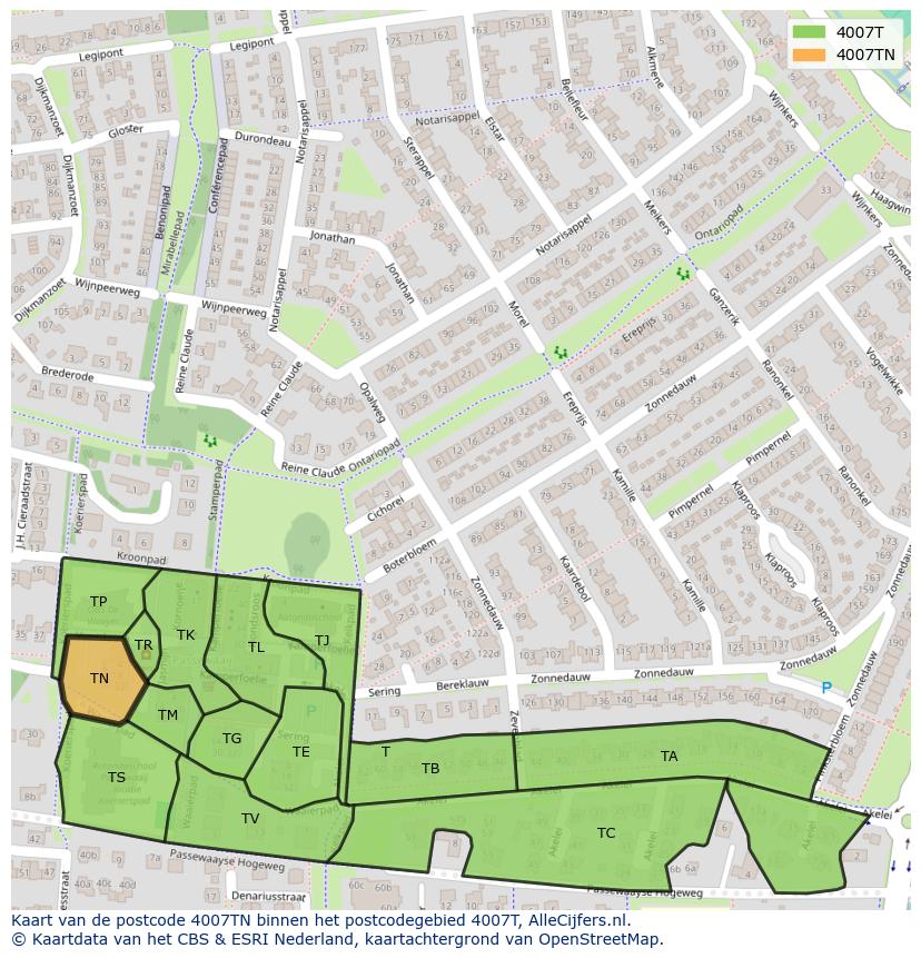 Afbeelding van het postcodegebied 4007 TN op de kaart.
