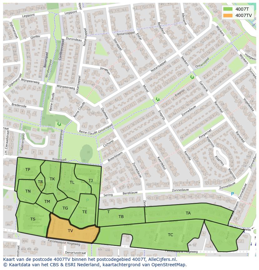 Afbeelding van het postcodegebied 4007 TV op de kaart.