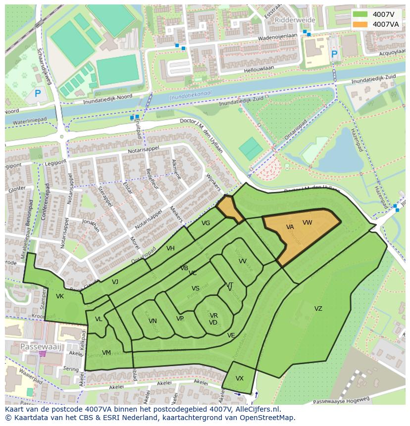 Afbeelding van het postcodegebied 4007 VA op de kaart.