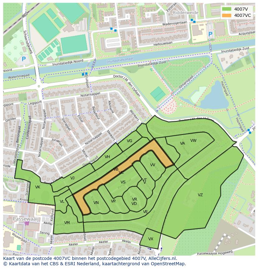 Afbeelding van het postcodegebied 4007 VC op de kaart.