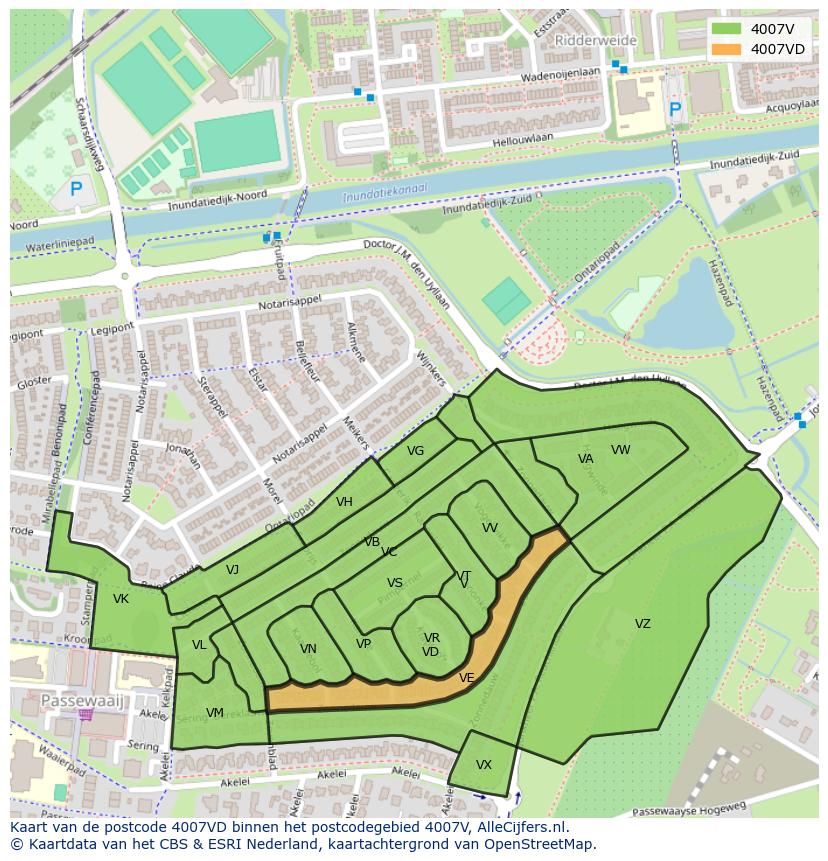 Afbeelding van het postcodegebied 4007 VD op de kaart.