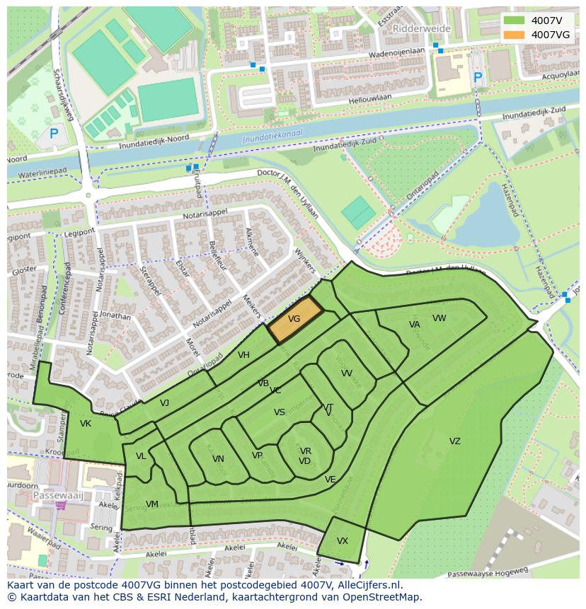 Afbeelding van het postcodegebied 4007 VG op de kaart.