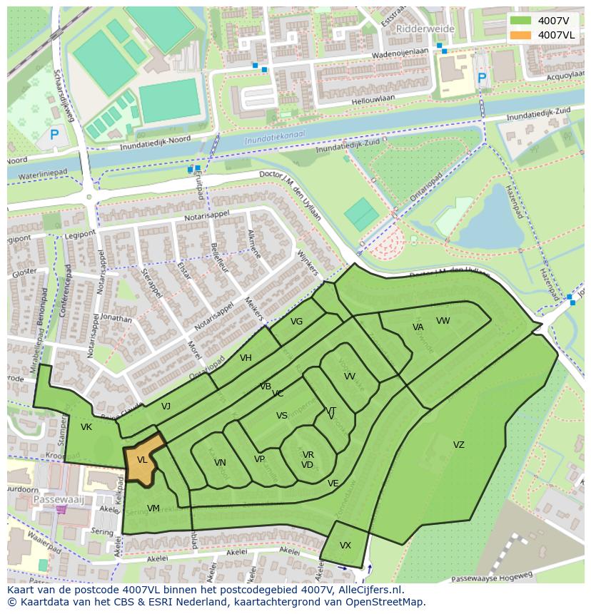 Afbeelding van het postcodegebied 4007 VL op de kaart.