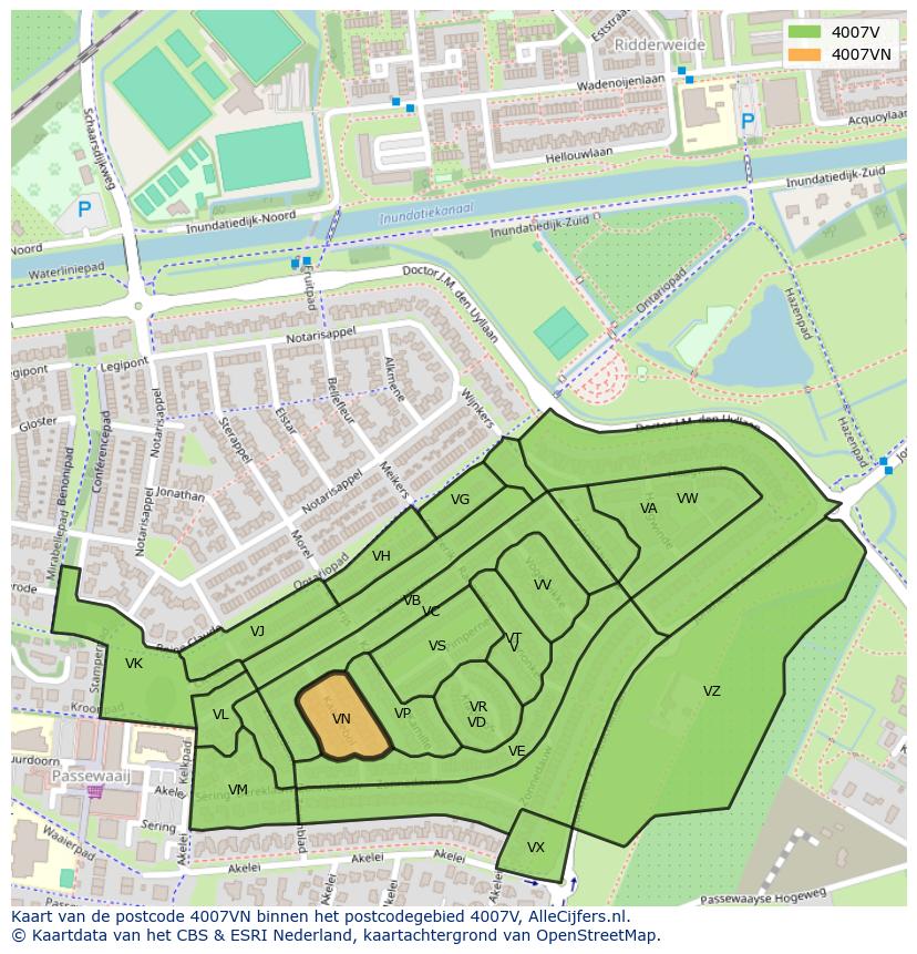 Afbeelding van het postcodegebied 4007 VN op de kaart.