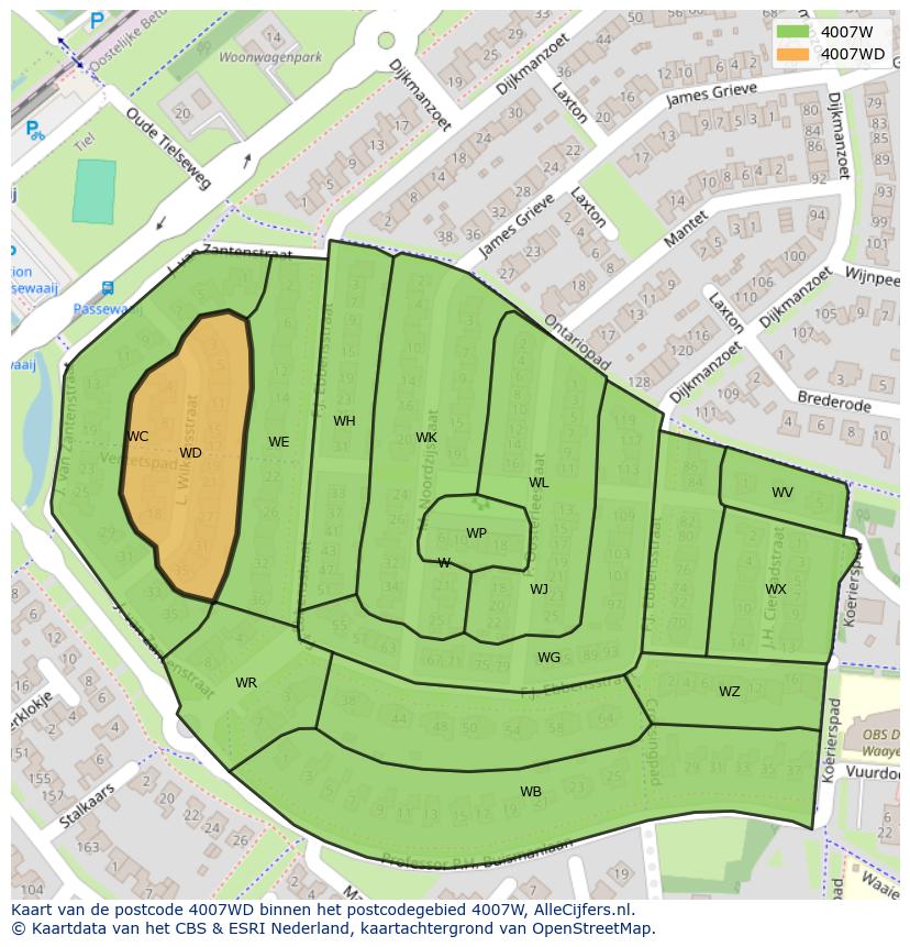 Afbeelding van het postcodegebied 4007 WD op de kaart.