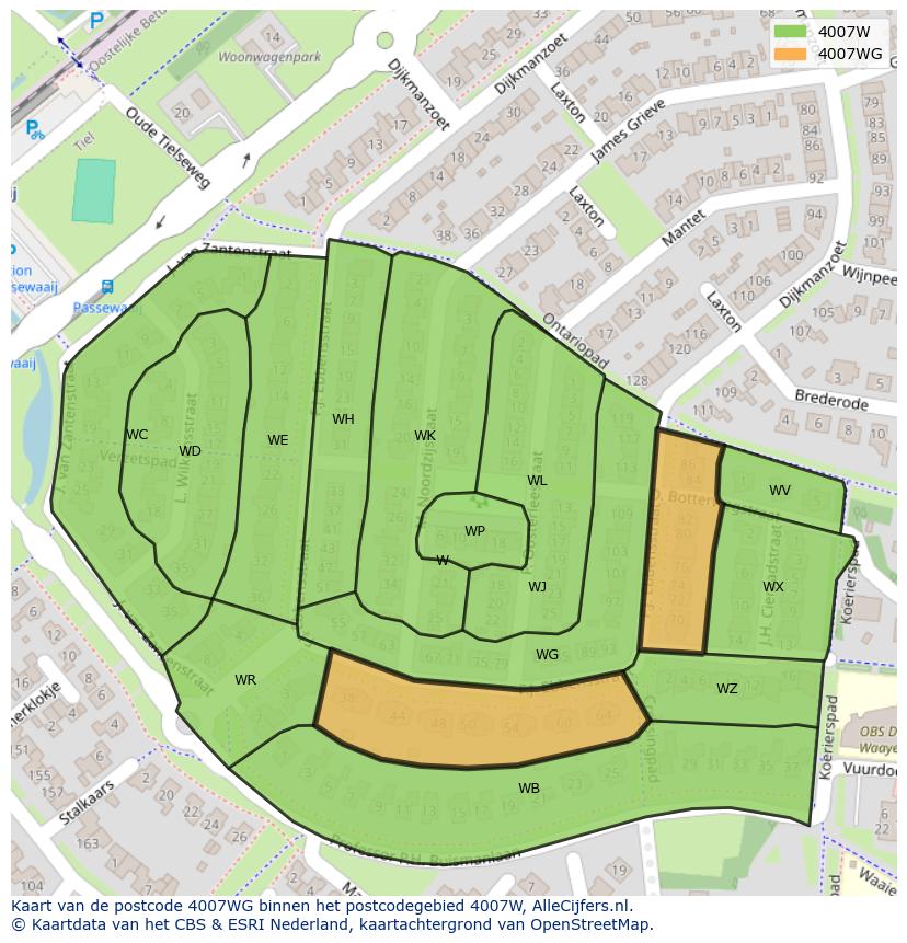 Afbeelding van het postcodegebied 4007 WG op de kaart.