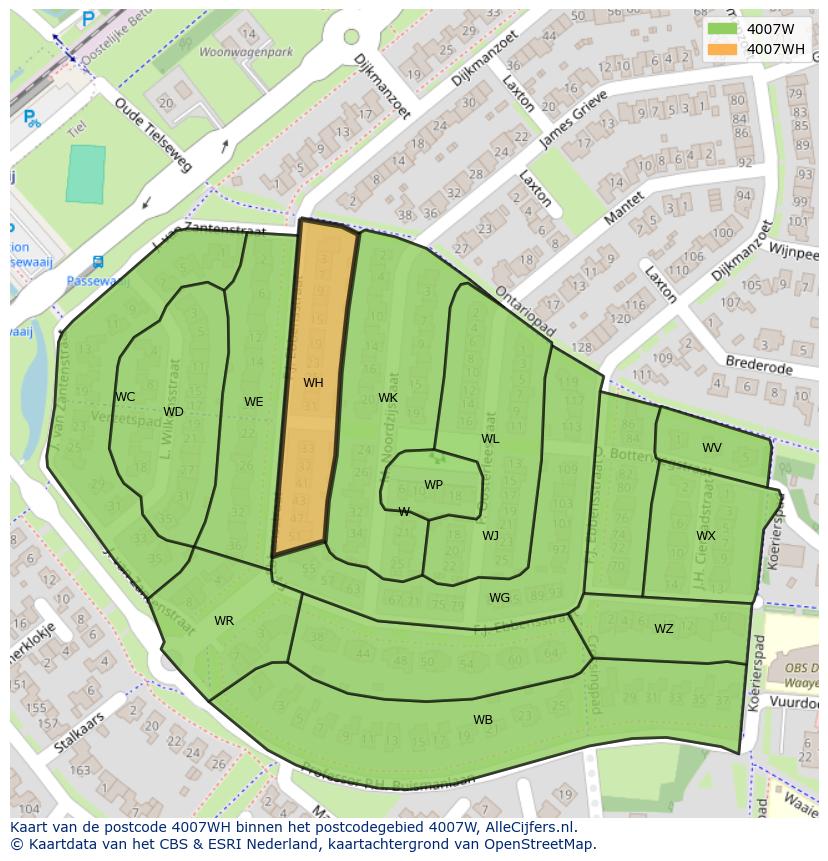 Afbeelding van het postcodegebied 4007 WH op de kaart.