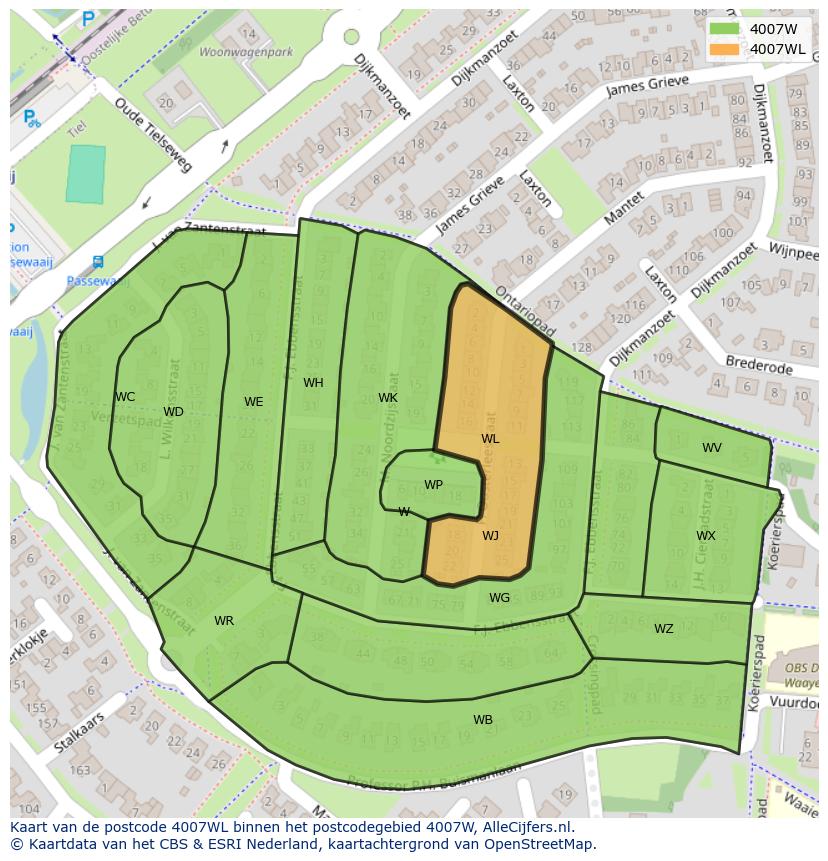 Afbeelding van het postcodegebied 4007 WL op de kaart.