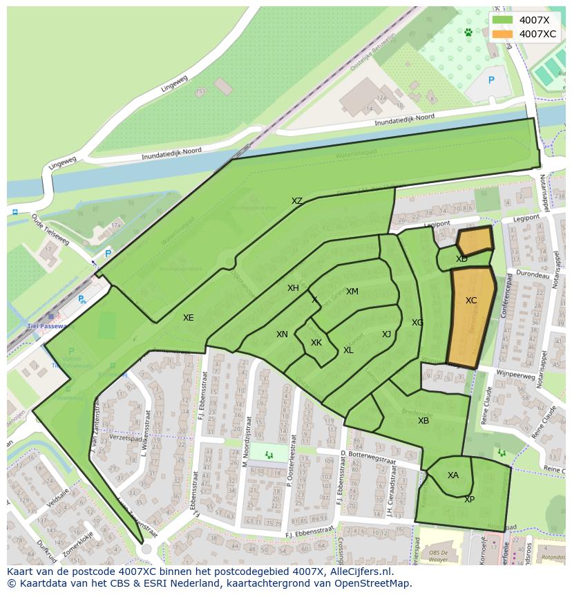 Afbeelding van het postcodegebied 4007 XC op de kaart.