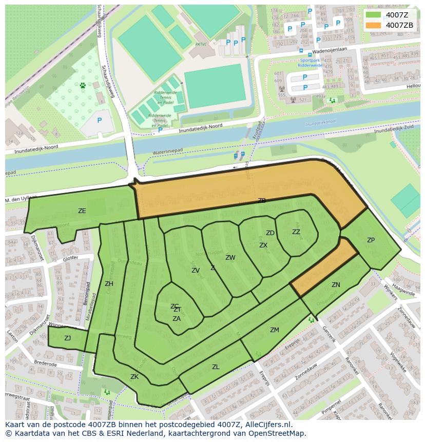 Afbeelding van het postcodegebied 4007 ZB op de kaart.