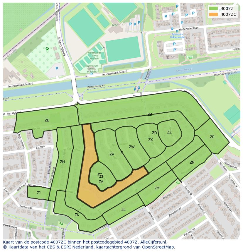 Afbeelding van het postcodegebied 4007 ZC op de kaart.