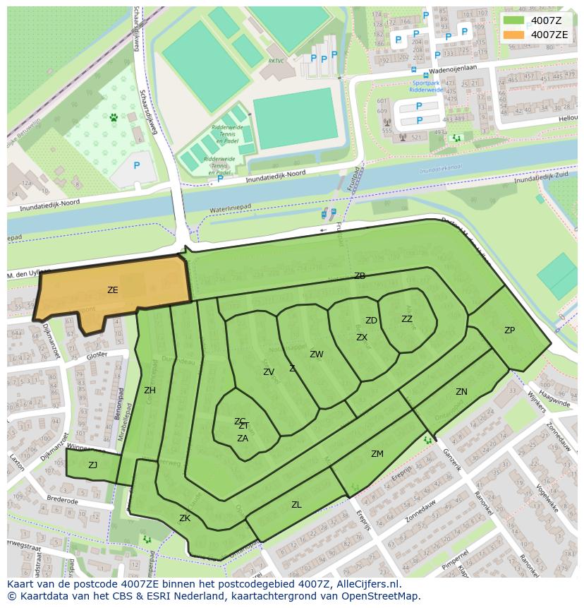Afbeelding van het postcodegebied 4007 ZE op de kaart.