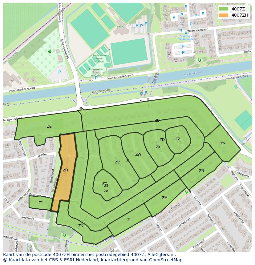 Afbeelding van het postcodegebied 4007 ZH op de kaart.